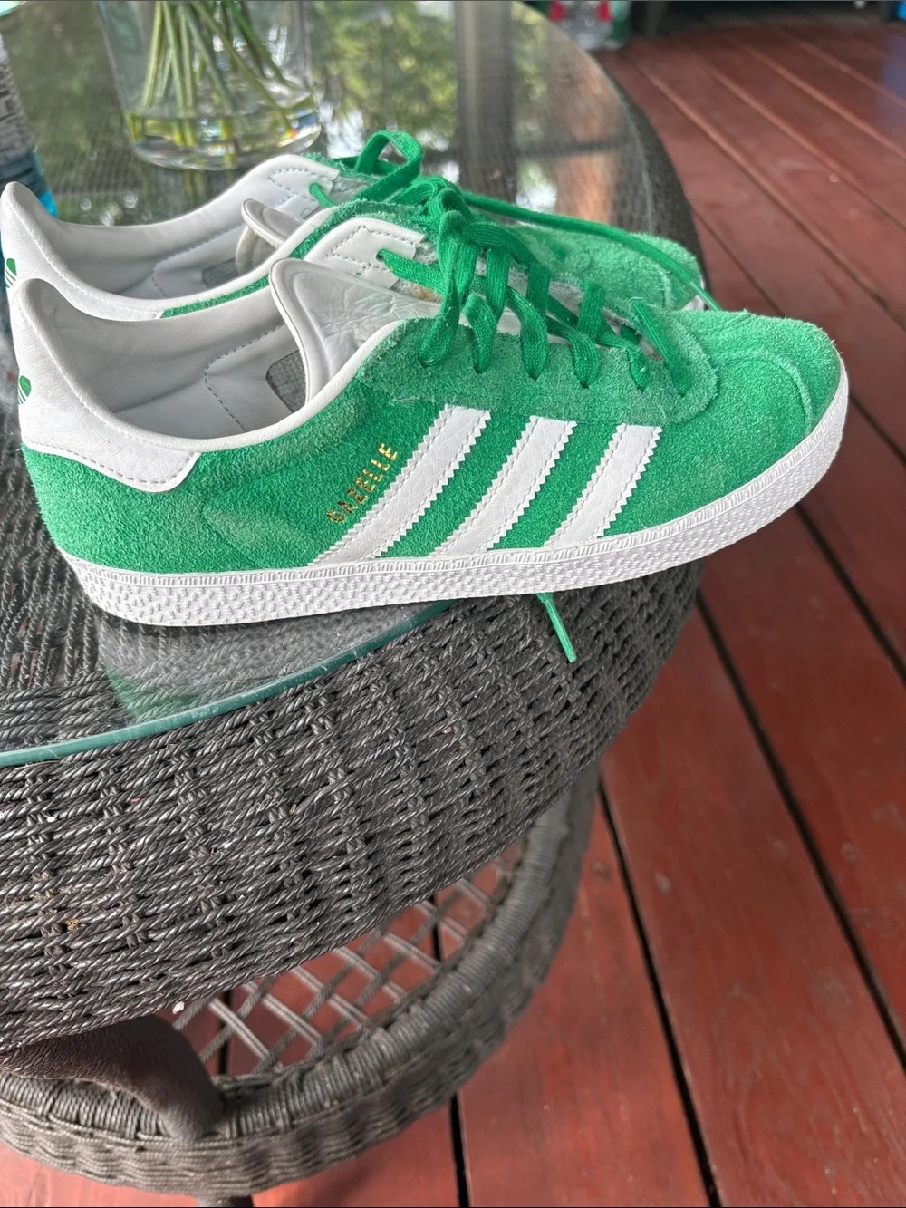 adidas Green Suede Sneakers with White Stripes